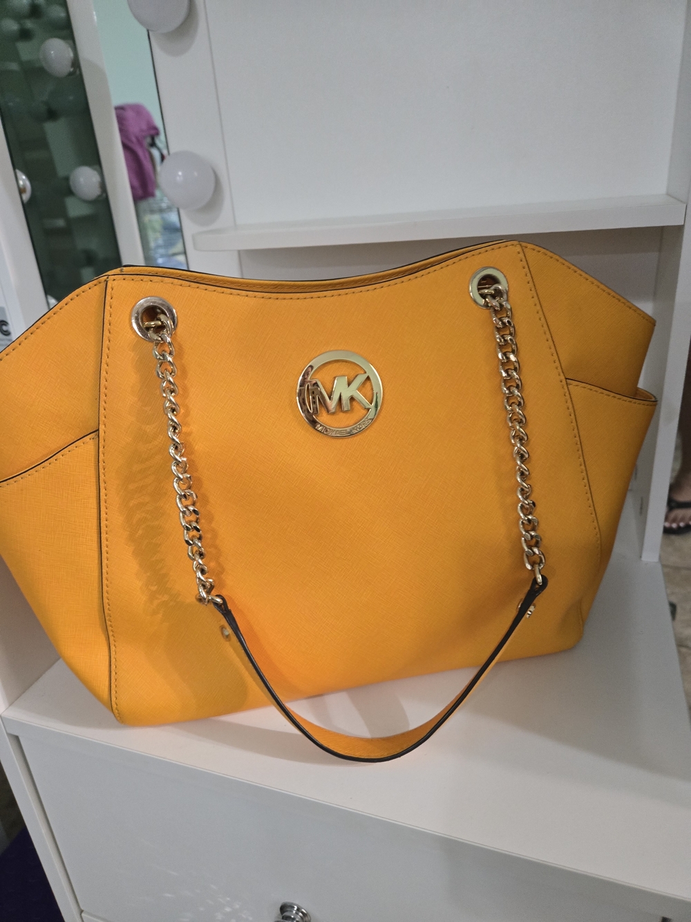 Michael Kors Yellow Saffiano Leather Chain Tote - Picture 1 of 8